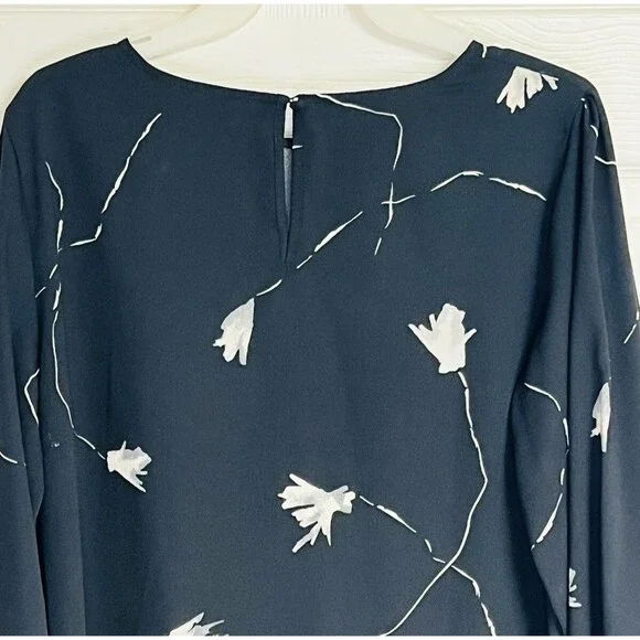 A New Day Women's Size Medium M Floral Print Long Sleeve Dress Black Floral - Picture 3 of 8